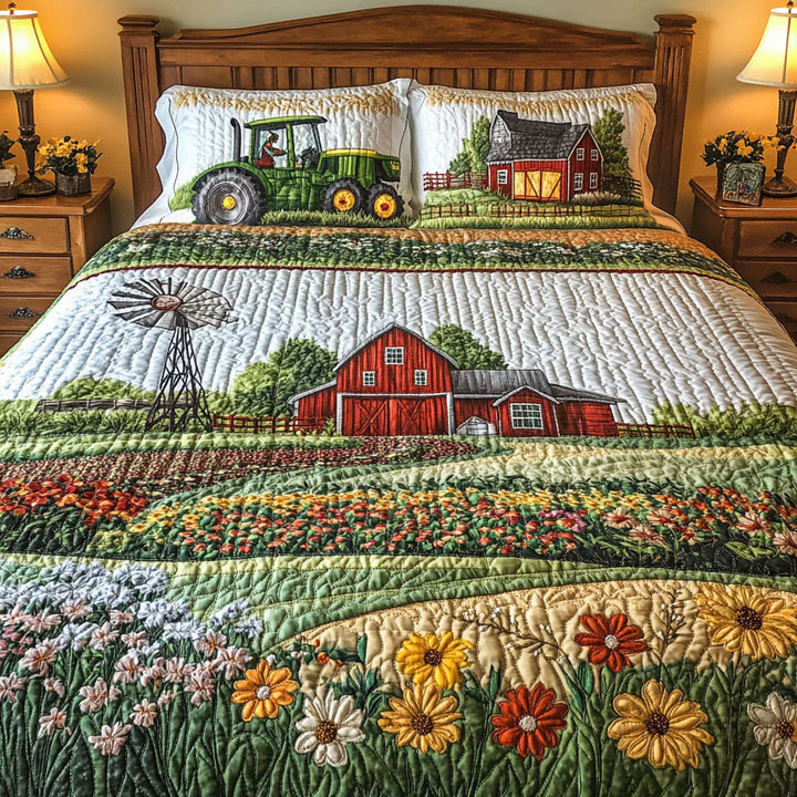 Coperta per letto trapuntata 3 pezzi - Fattoria Felice