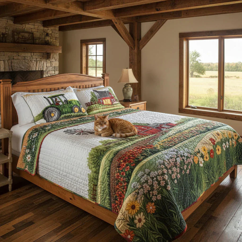 Coperta per letto trapuntata 3 pezzi - Fattoria Felice
