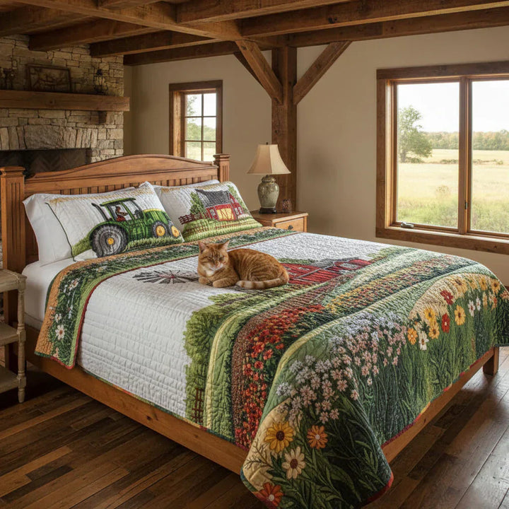 Coperta per letto trapuntata 3 pezzi - Fattoria Felice