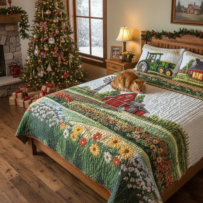 Coperta per letto trapuntata 3 pezzi - Fattoria Felice