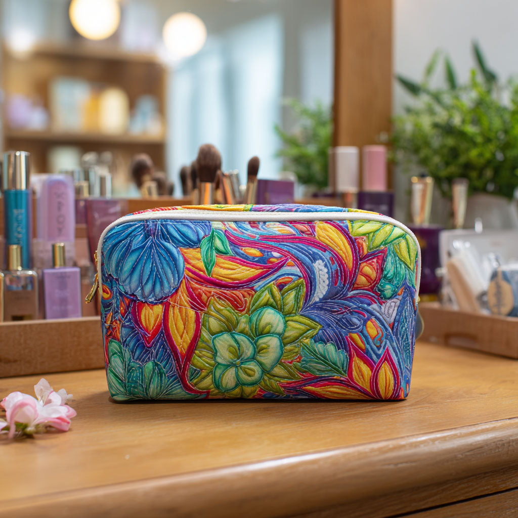 Beauty case trapuntato con fiori e tralci NCU0PT9616