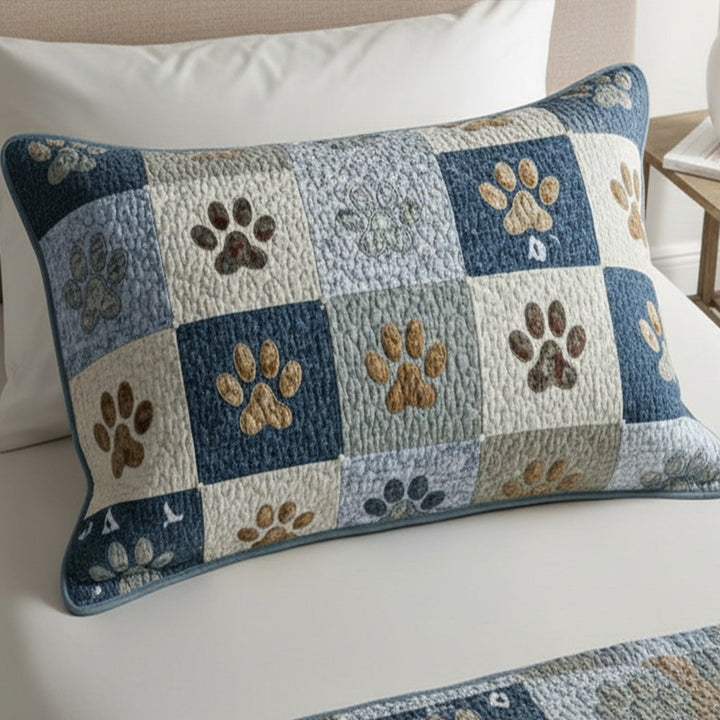 Copricuscino trapuntato con prato blu e impronte NCU0NT11676