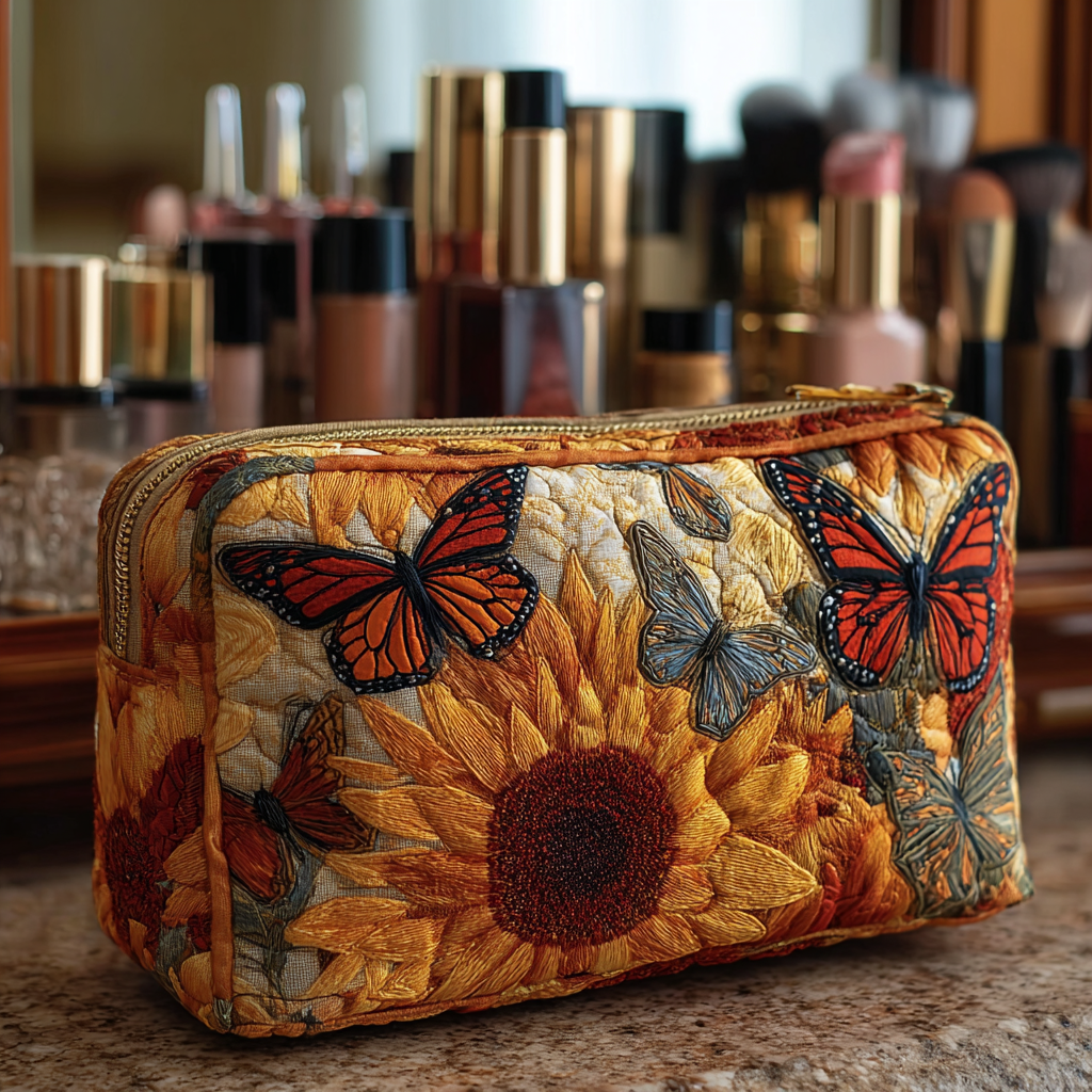 Beauty case trapuntato con fantasia blu NCU0DK10510