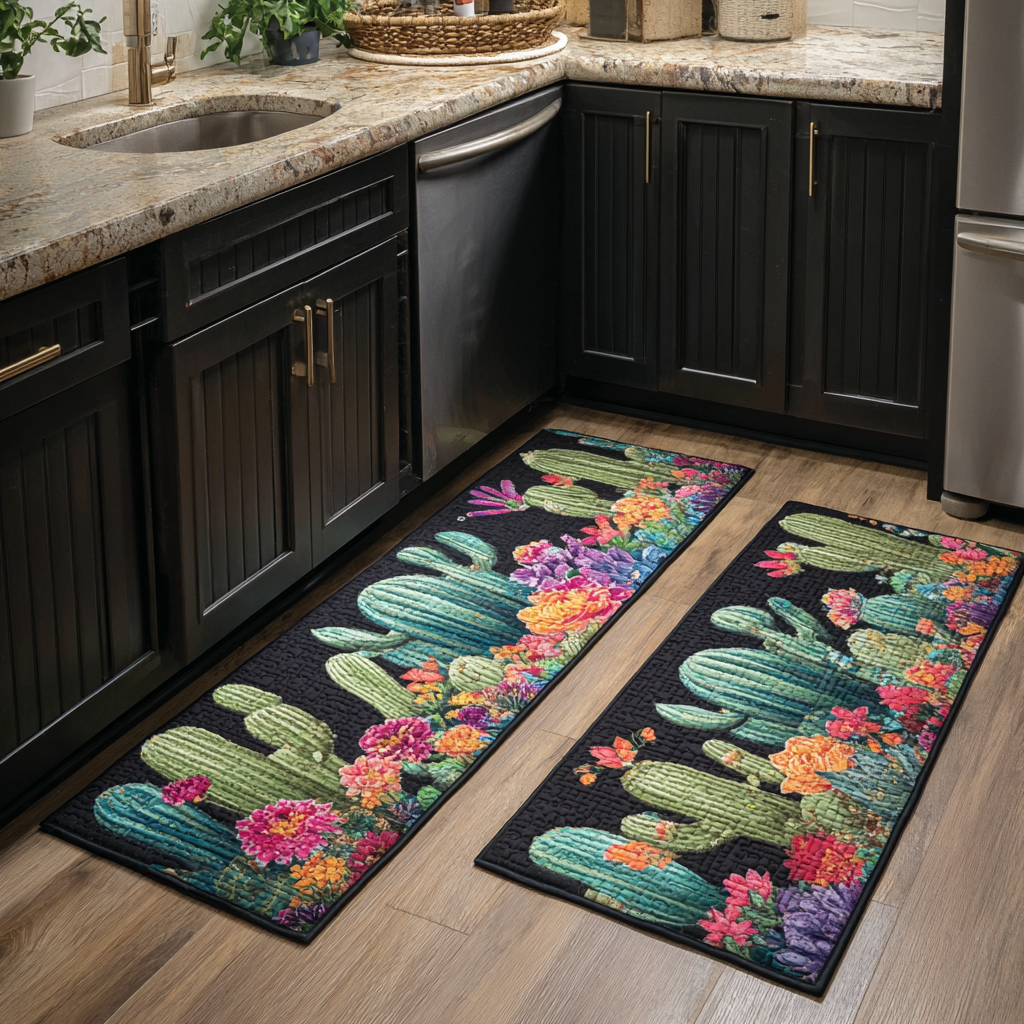 Tappeto da cucina antiscivolo con cactus fioriti NCU0DK10921