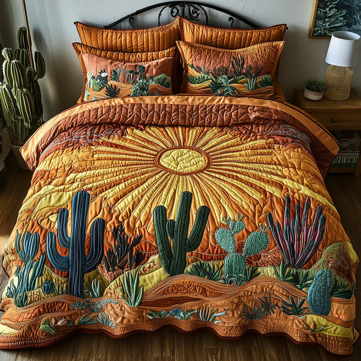 Copertura per letto trapuntata 3 pezzi - Alba sopra i cactus