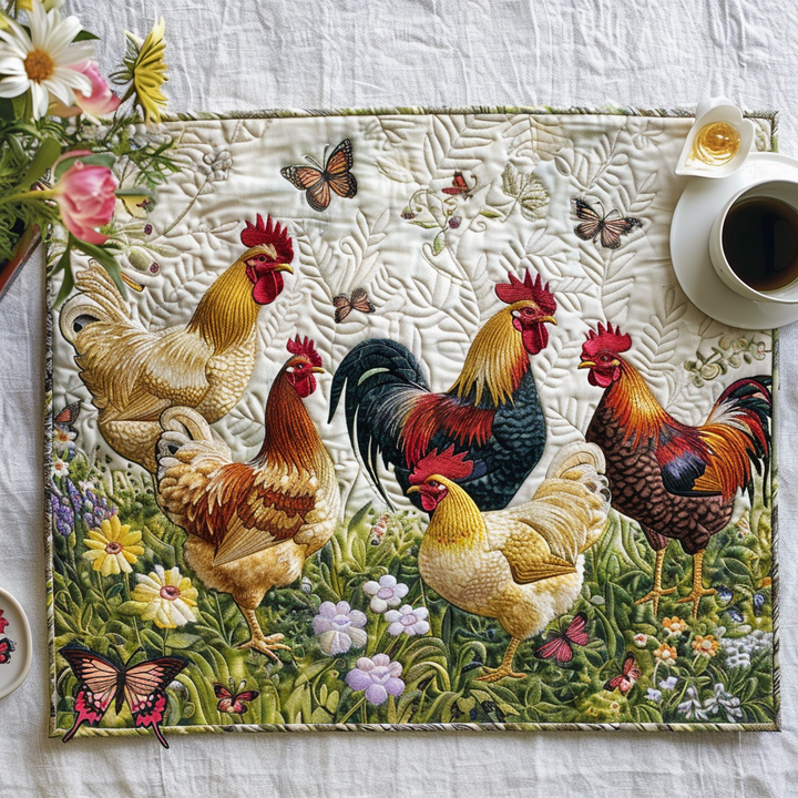 Tovaglietta Quilted con Galline Incantevoli e Fiori NCU0TL071