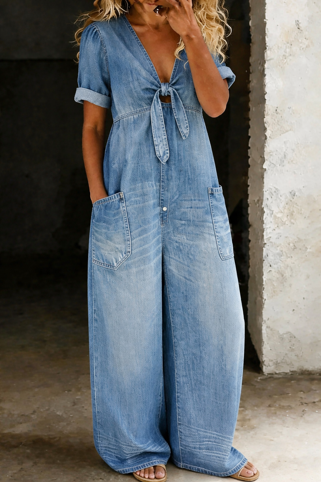 MAYA | TUTA CORTA IN DENIM CON SCOLLO A V