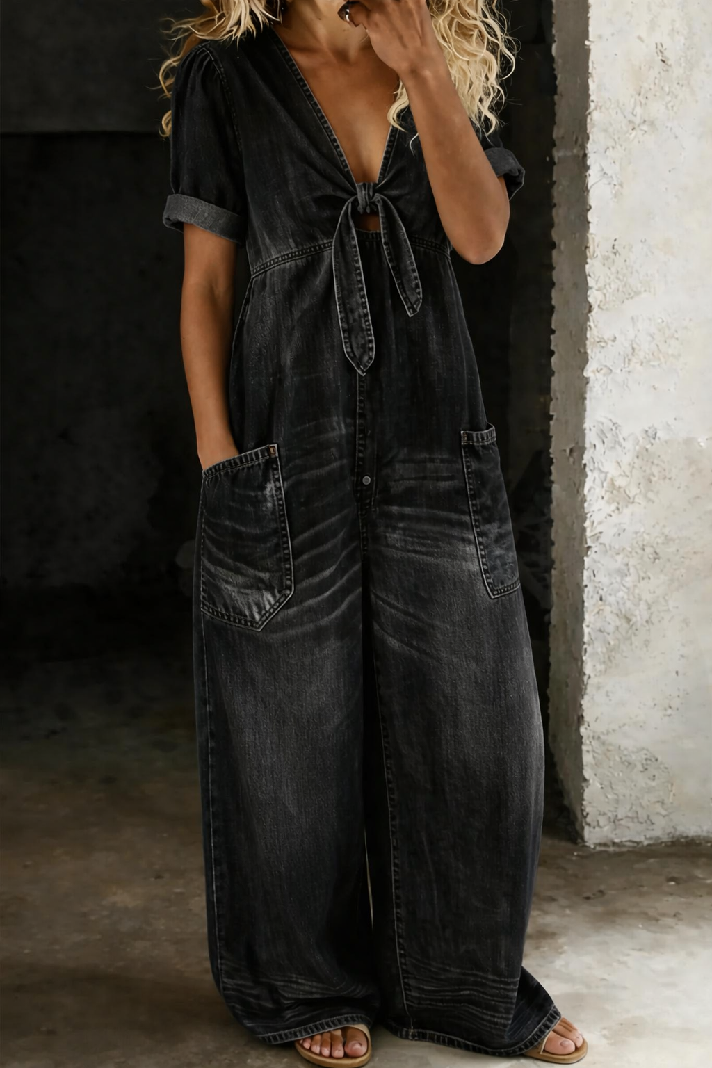 MAYA | TUTA CORTA IN DENIM CON SCOLLO A V