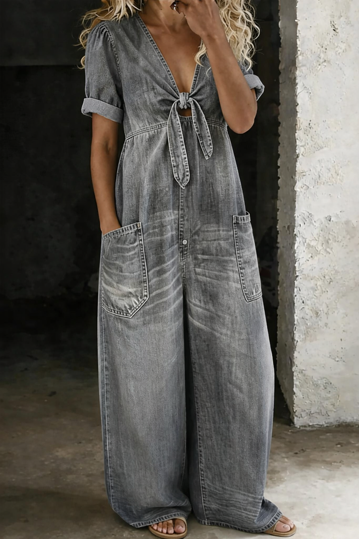 MAYA | TUTA CORTA IN DENIM CON SCOLLO A V