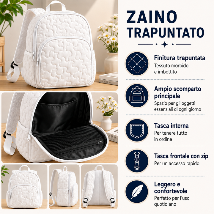 Dettagli tecnici dello zaino trapuntato Maria Milano