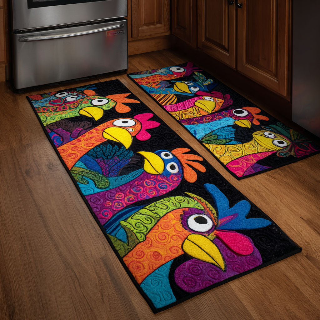 Tappeto da cucina antiscivolo con galline e fiori NCU0DK11803
