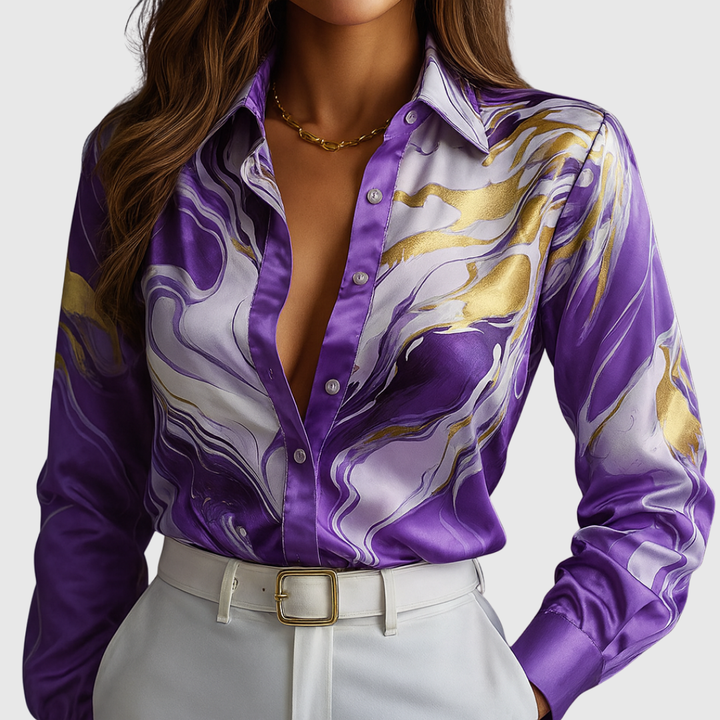 CORINNA | CAMICIA SATINATA CON STAMPA FLUIDA