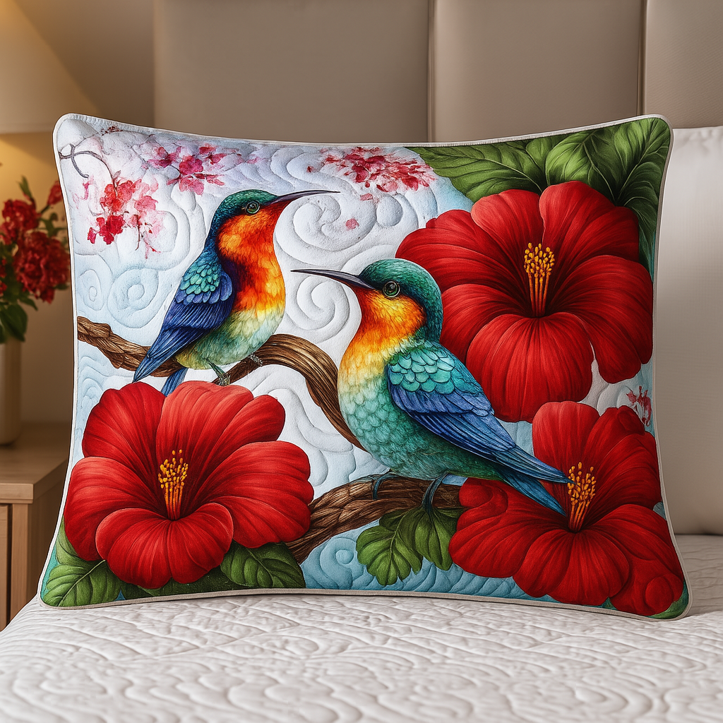 Copricuscino trapuntato con fiori cremisi NCU0NT8642