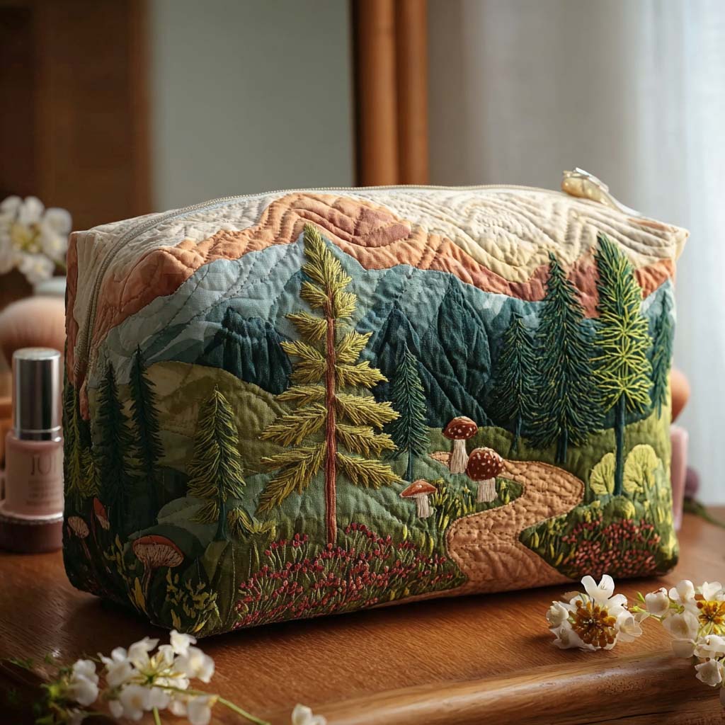 Beauty case trapuntato con bosco sempreverde NCU0PT9470
