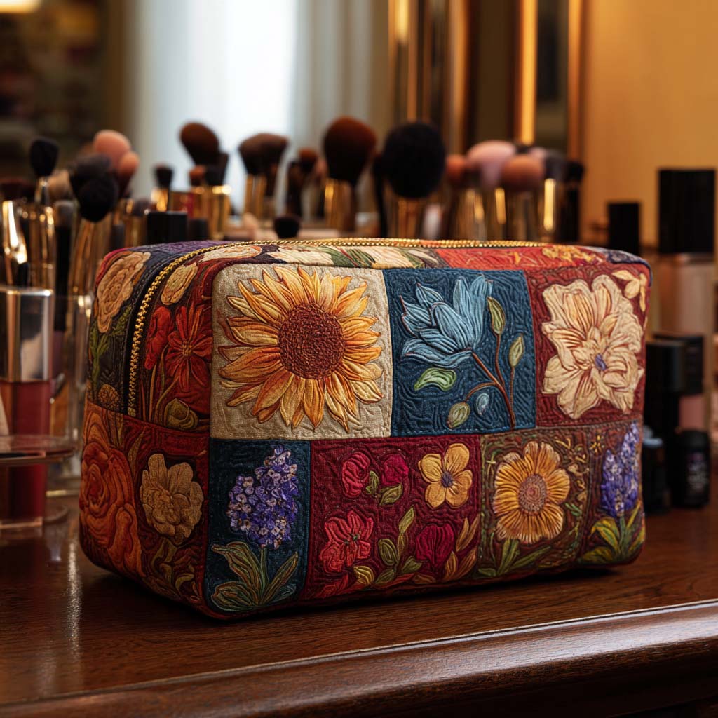 Beauty case trapuntato con fiori NCU0NT10169