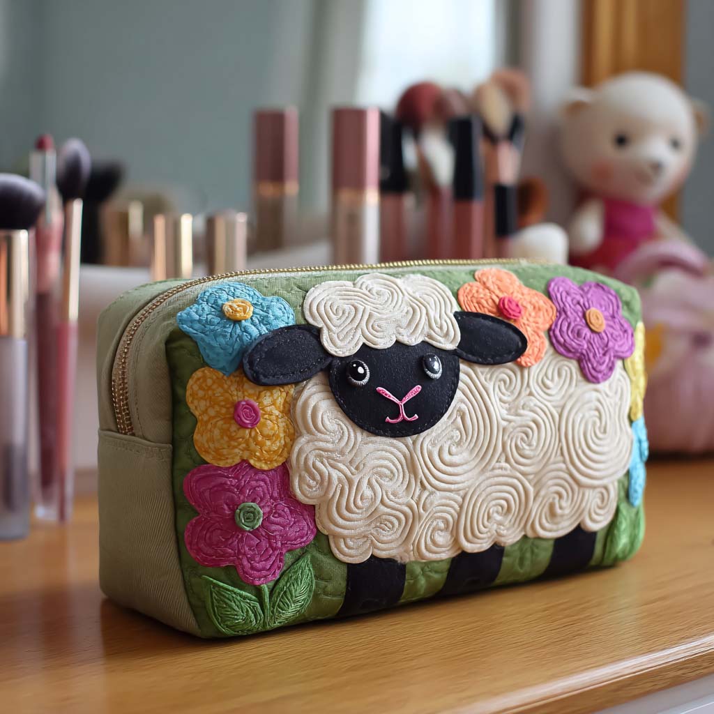 Borsa per trucco trapuntata a forma di pecora NCU0VT287