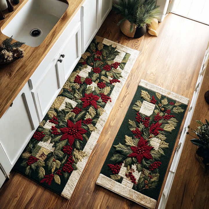 Tappeto da cucina antiscivolo invernale con fiore rosso NCU0TD1727