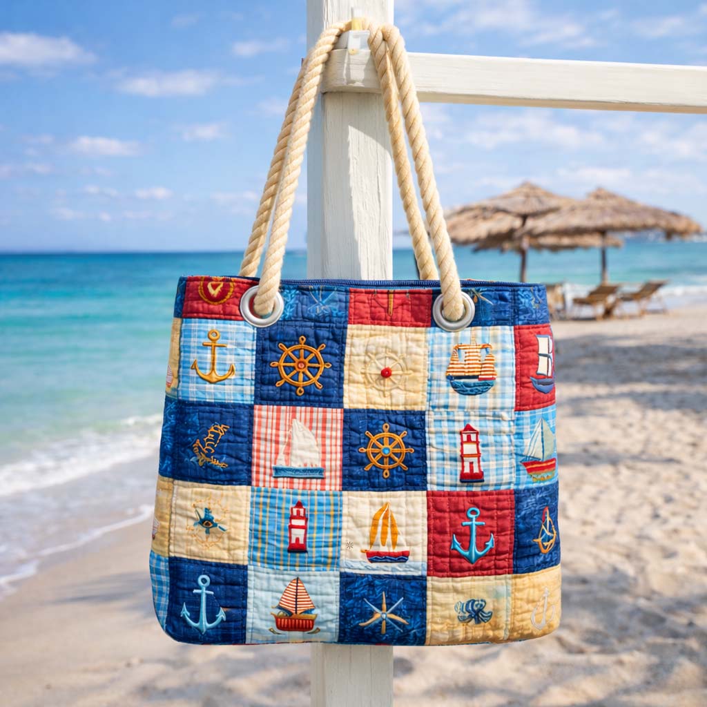 Borsa mare trapuntata Patchwork Marino disponibile nelle misure L e XL