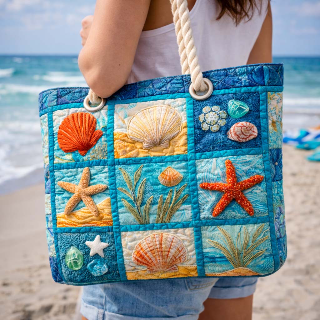 Borsa mare trapuntata Conchiglie Costiere disponibile nelle misure L e XL