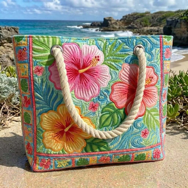 Borsa mare trapuntata Fiore Tropicale disponibile nelle misure L e XL