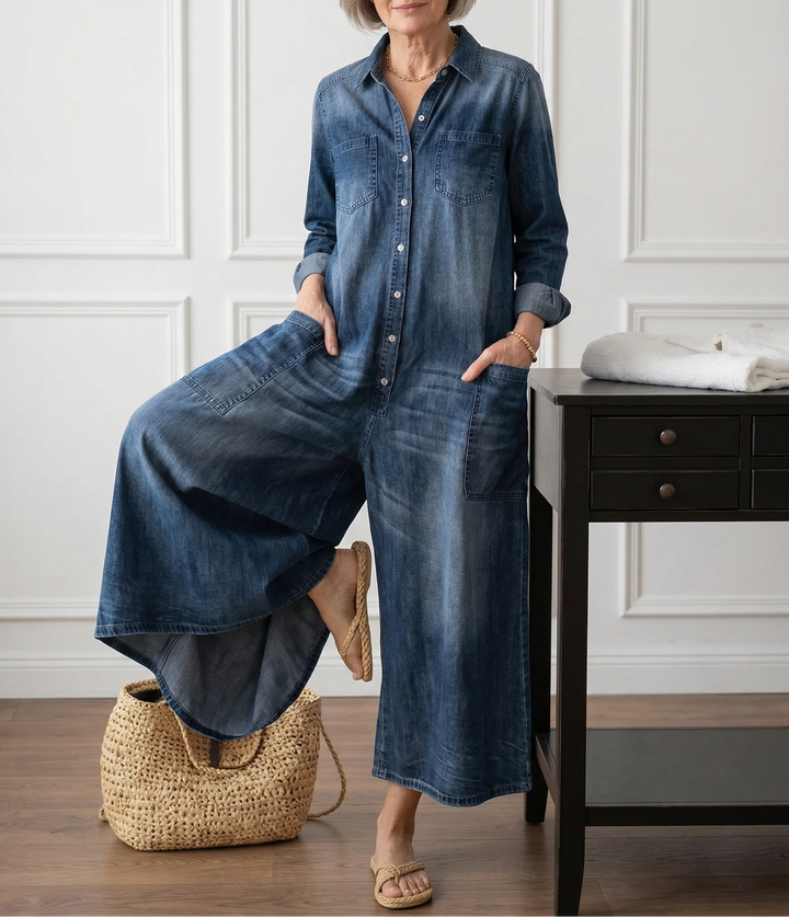 DIANA | SALOPETTE IN DENIM LAVATO CON BOTTONI