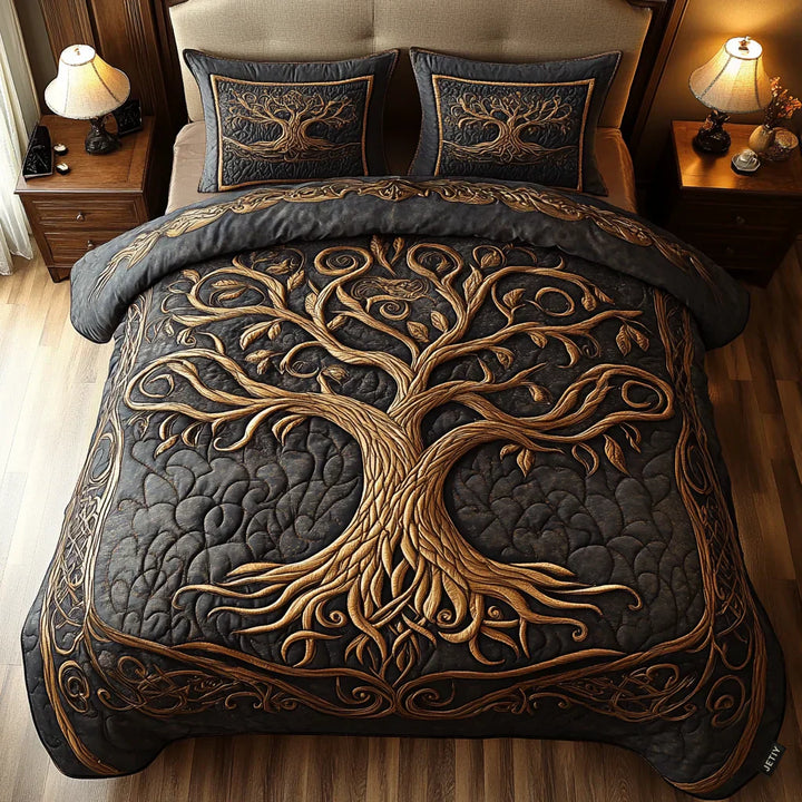 Coperta trapuntata per letto 3 pezzi - Albero della vita