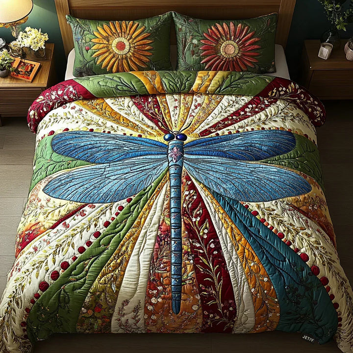 Copertura per letto trapuntata 3 pezzi - Libellula dorata