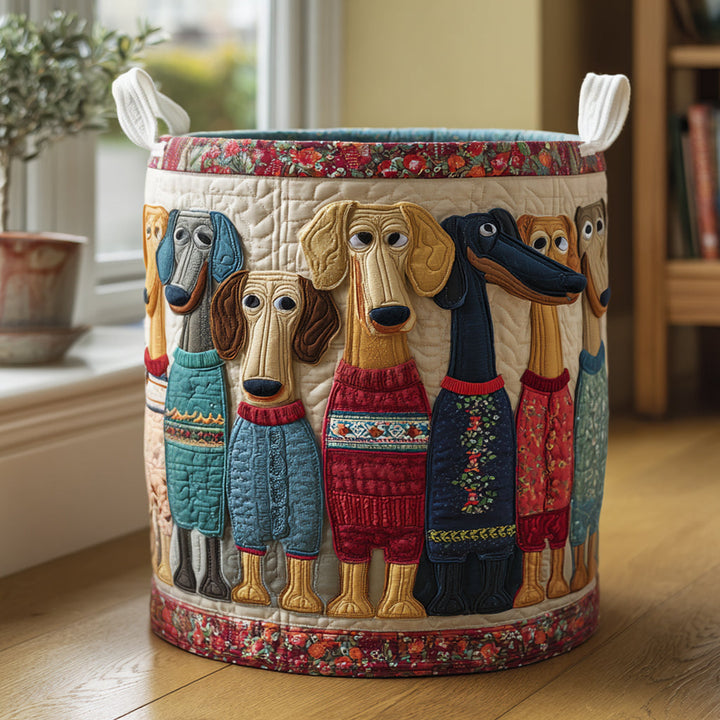 Cestino da lavanderia trapuntato con Dachshund felici NCU0DV1639