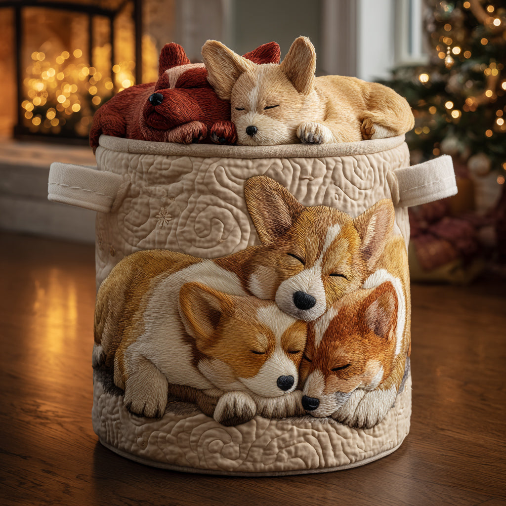 Cesto per Biancheria Trapuntato Sogni di Corgi per le Feste NCU0DV1144