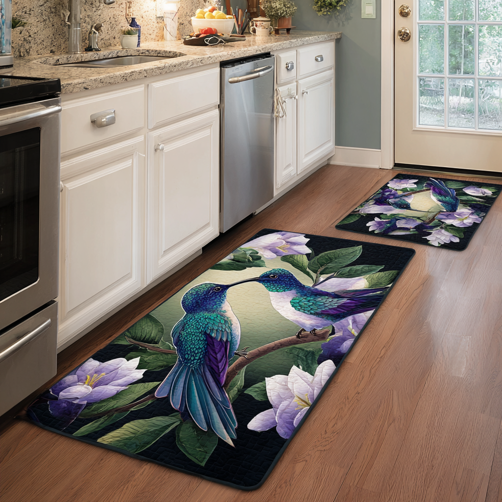 Tappeto da cucina antiscivolo con colibrì e fiori NCU0DK10910