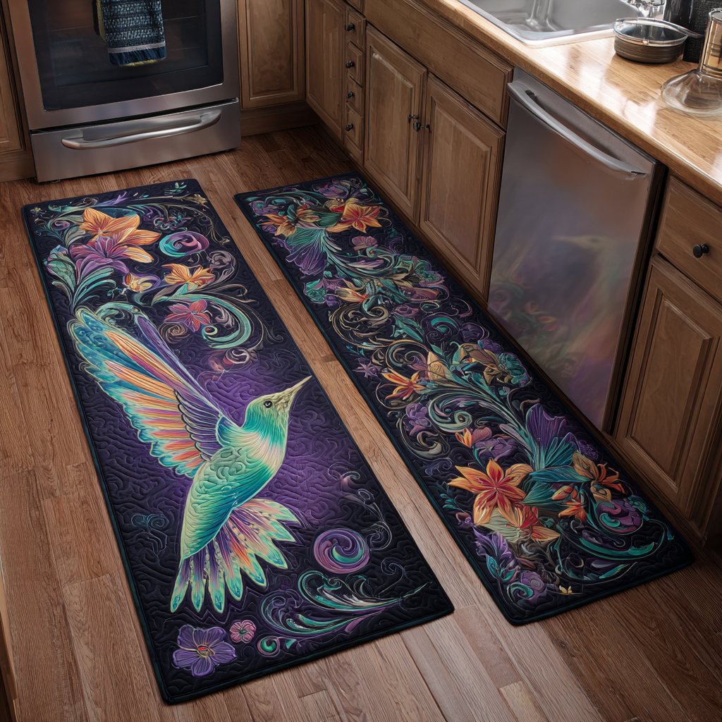 Tappeto da cucina antiscivolo con colibrì e fiori NCU0DK11061