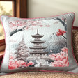 Copricuscino trapuntato con pagoda giapponese e fiori NCU0DV6035