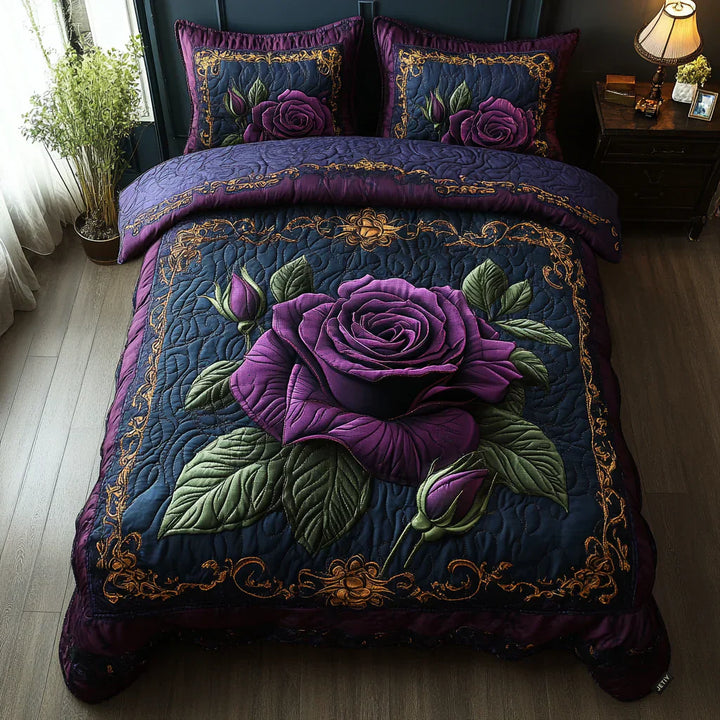 Coperta trapuntata 3 pezzi - Rosa Viola