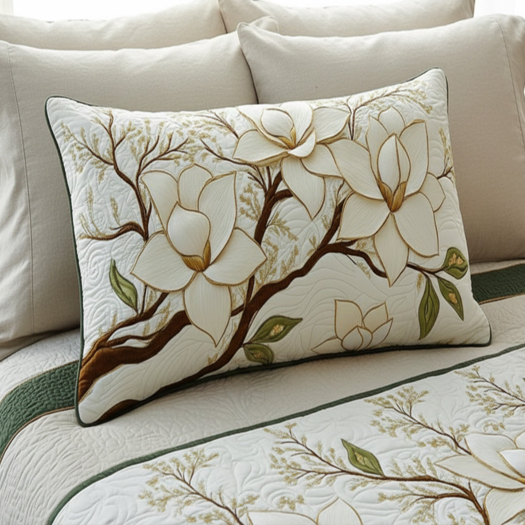 Copricuscino trapuntato con magnolia in fiore NCU0NT6642