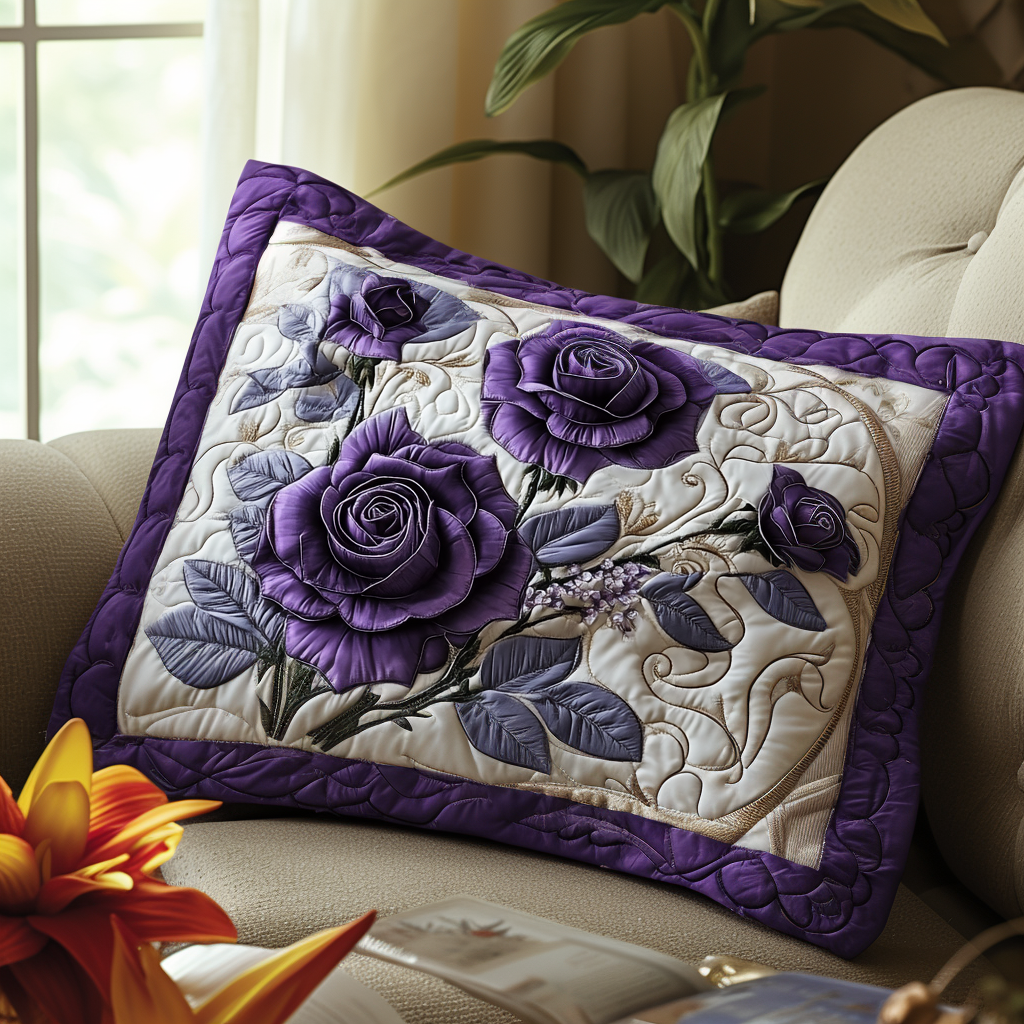 Copricuscino trapuntato con rosa viola mistica NCU0DV6093
