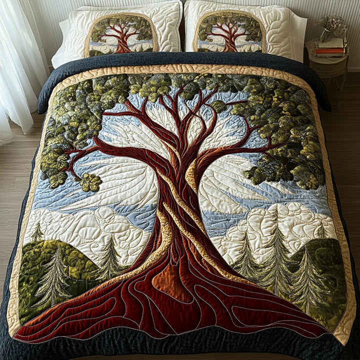 Coperta trapuntata per letto 3 pezzi - Albero della vita