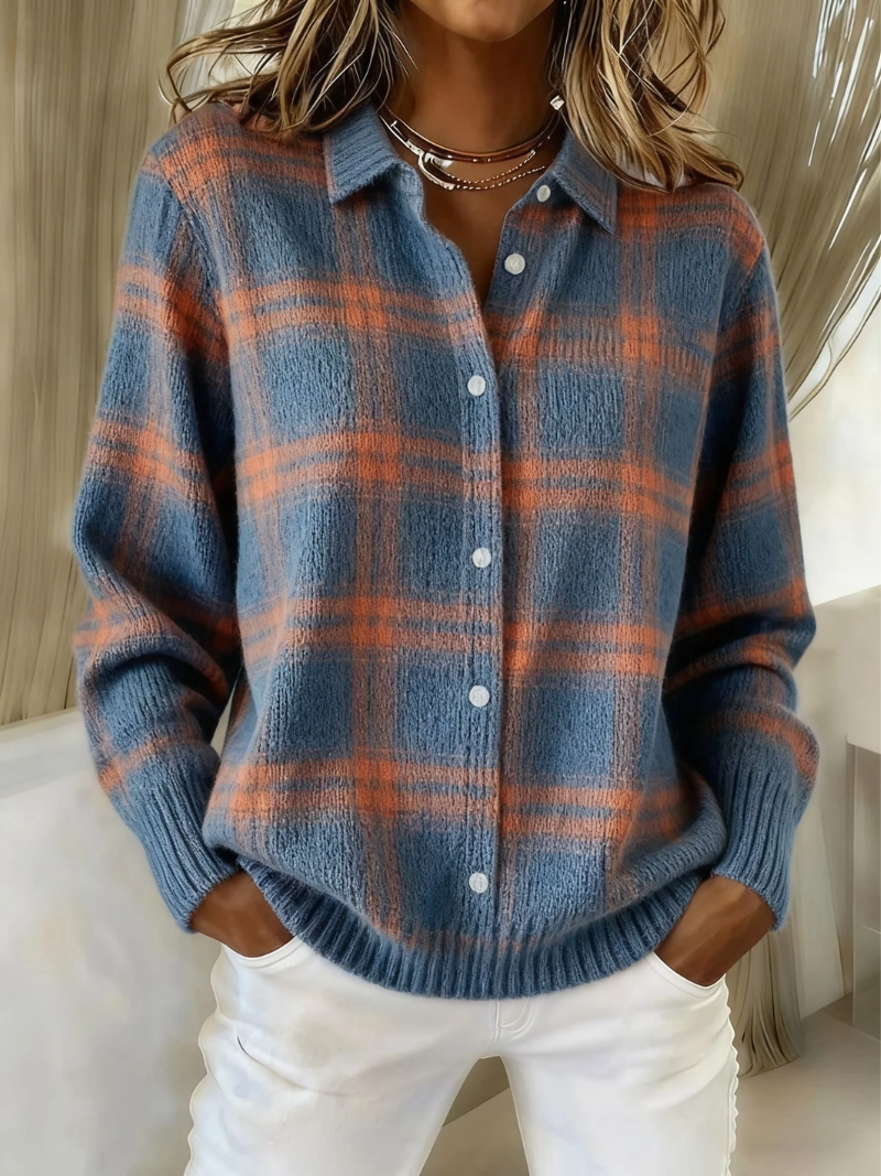 Mirella - blusa a quadri con cappuccio da donna
