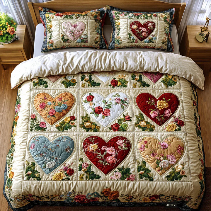 Coperta per letto trapuntata - Cuori innamorati