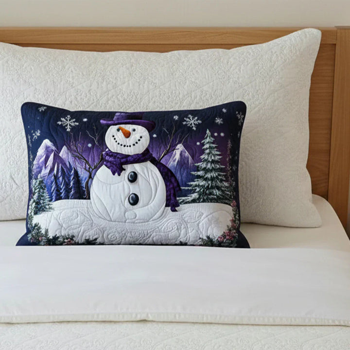 Fodera per cuscino trapuntata - Pupazzo di neve viola