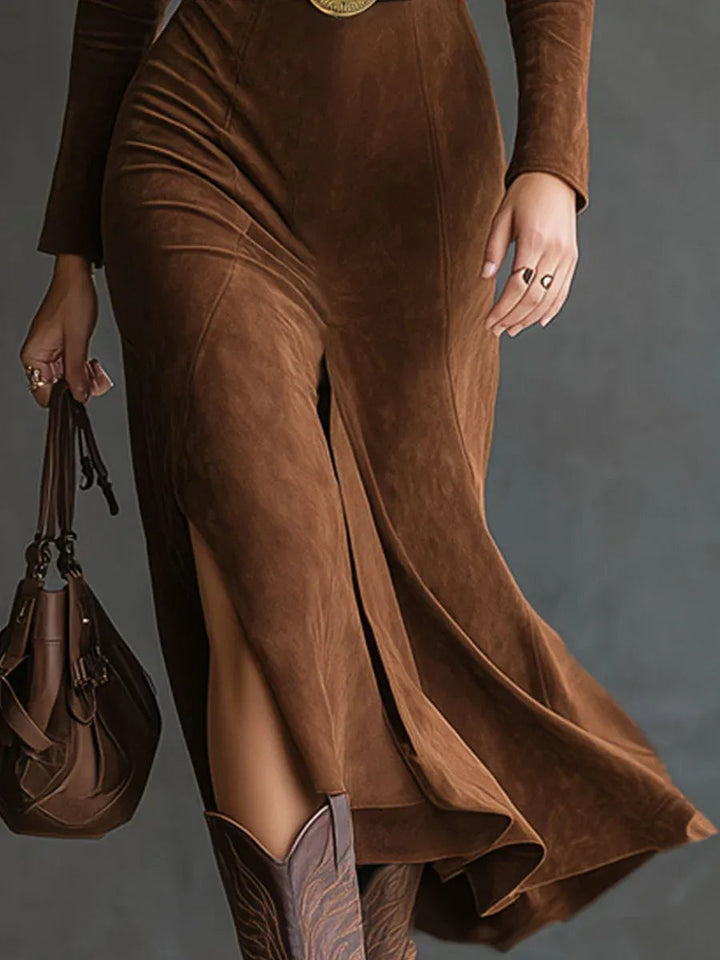 FELICITY | ABITO MIDI IN CAMOSCIO SINTETICO CON CINTURA
