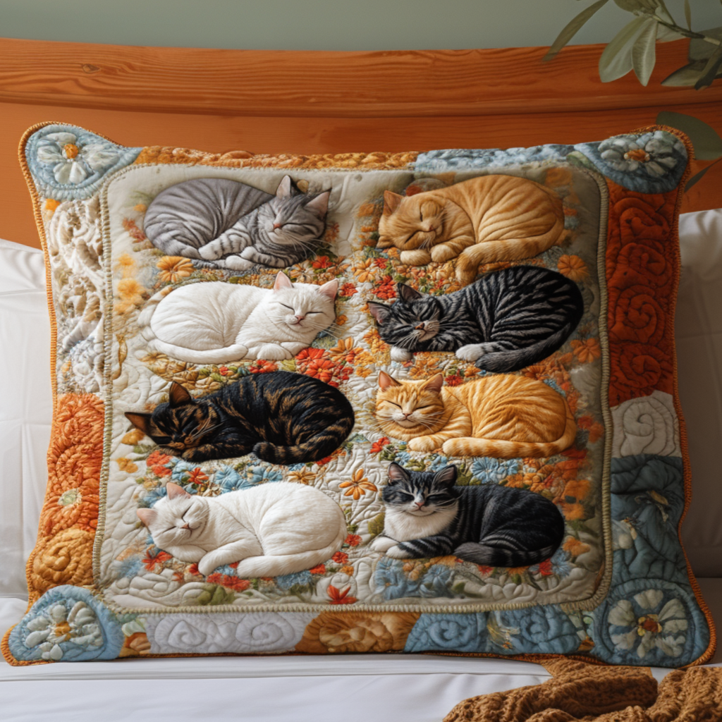 Copricuscino trapuntato con gatto e giardino rustico NCU0NT8868