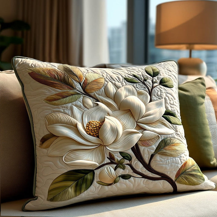 Copricuscino trapuntato con magnolia in stile rustico NCU0PT7895