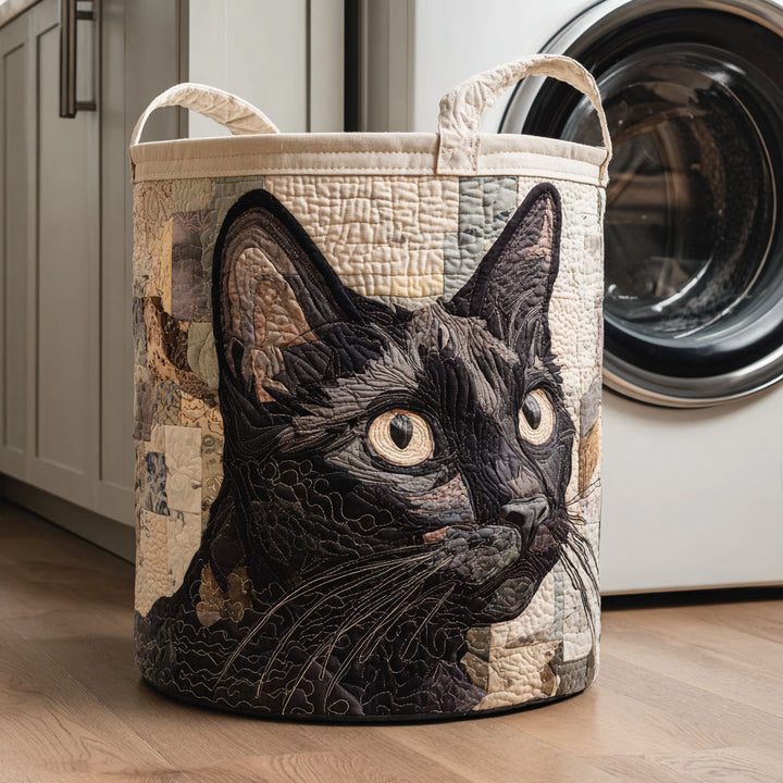 Cestino per Biancheria Quilted con Gatto Nero Rustico NCU0HNH036