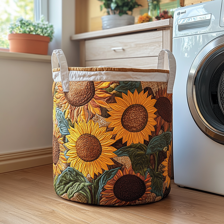 Cesto per la Biancheria Imbottito con Girasoli Rustici NCU0DDK554