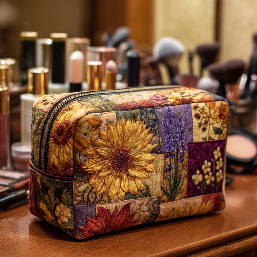Beauty case trapuntato con girasole rustico NCU0NT10173