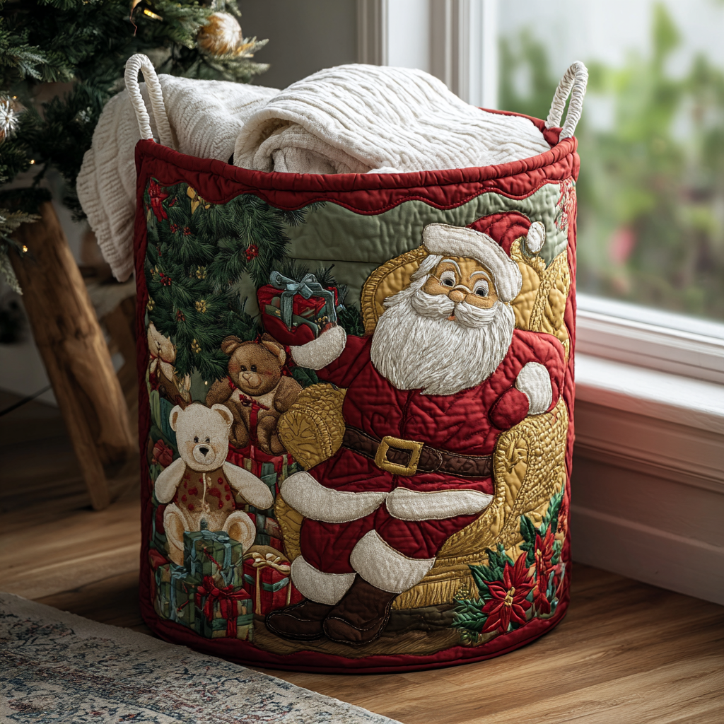 Cesto della Biancheria Trapuntato di Babbo Natale NCU0QN058