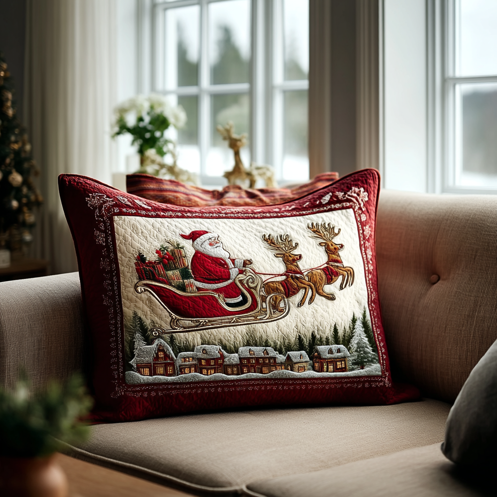 Copricuscino trapuntato con sogno di Babbo Natale NCU0DK10393