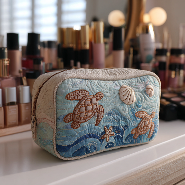 Borsa per trucco trapuntata con tartaruga marina NCU0DK10241