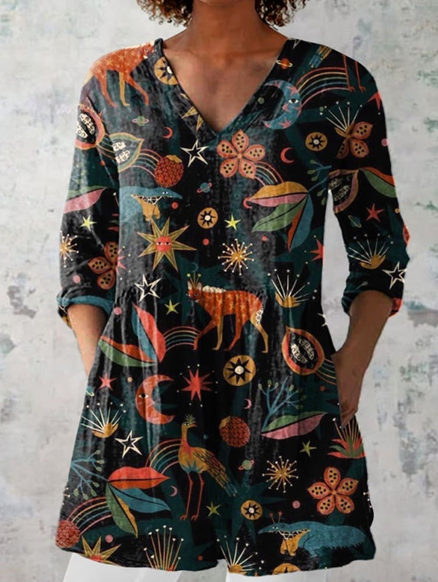 Adeline - blusa lunga da donna con scollatura a V