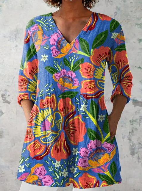 Blythe - blusa lunga da donna con scollatura a V